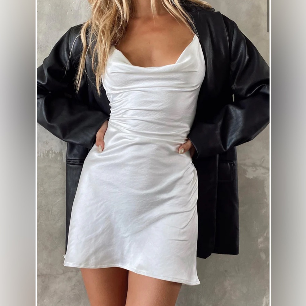 Motel Paiva Slip Dress In Satin Ivory